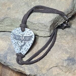Unisex Bracelet With Silver Toned Winged Heart With Daggar Pendant